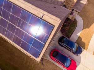 aerial view of home with solar panels