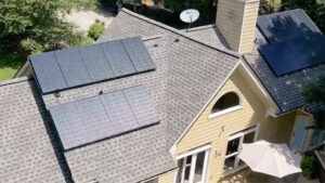 aerial view of home with solar panels