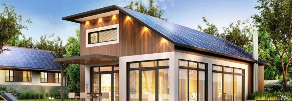 high end home with solar panels
